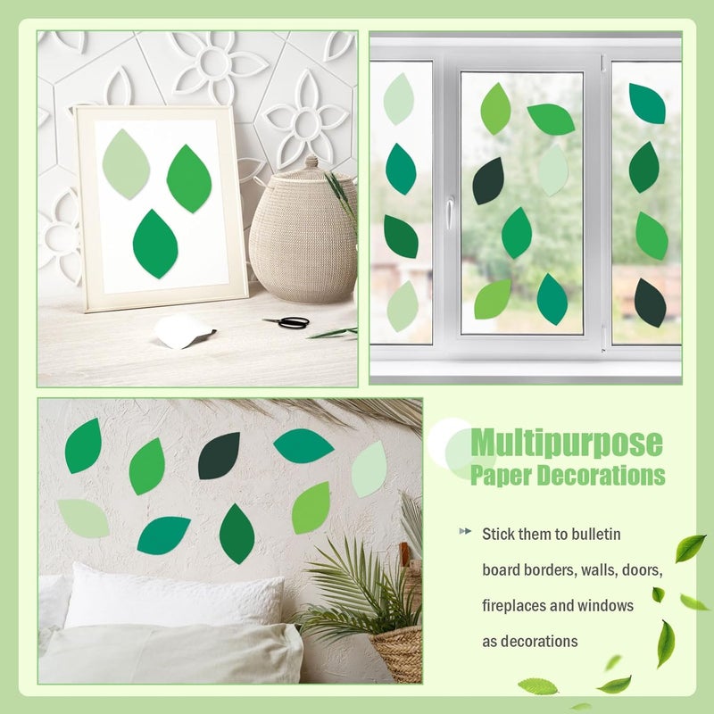 MixTeach 200 Pcs Paper Leaf Cutouts 4 Inch Paper Leaves Assorted Green Color Leaf Shape Die Cuts Summer Classroom Decor for Bulletin Board DIY Craft Project Party Wall Decoration - Image 5